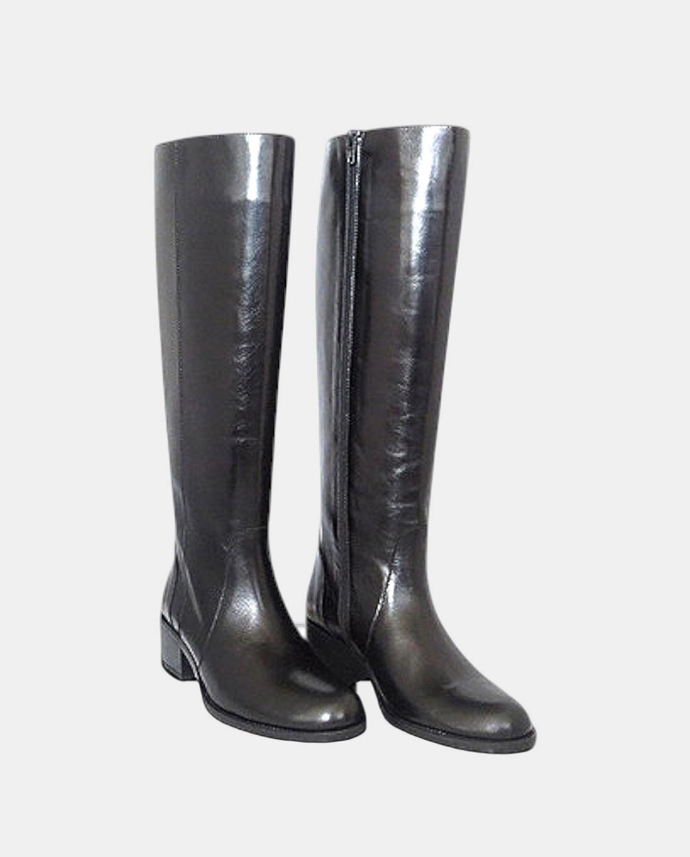 Botas de Salto Lisas em Pele Preto-2