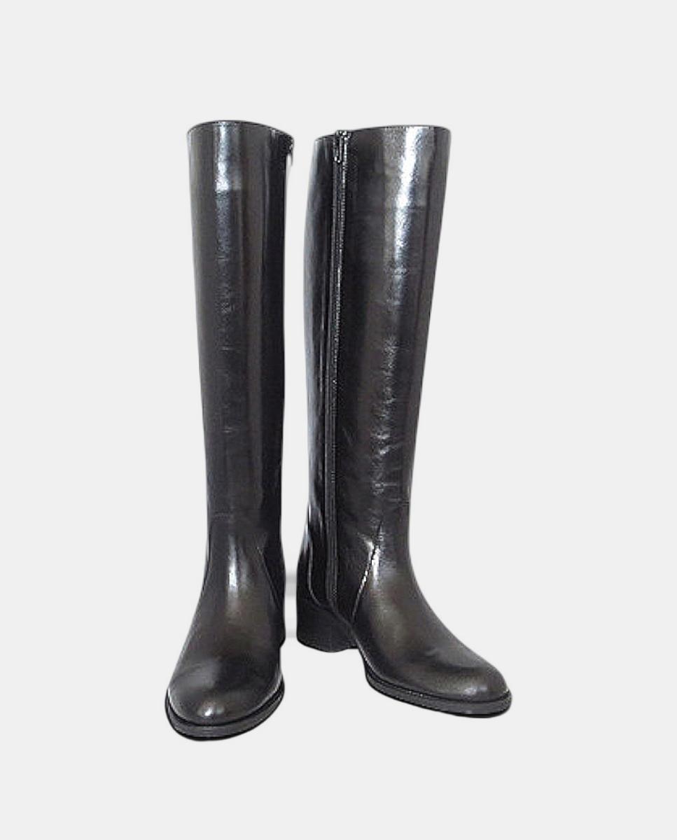 Botas de Salto Lisas em Pele Preto-3