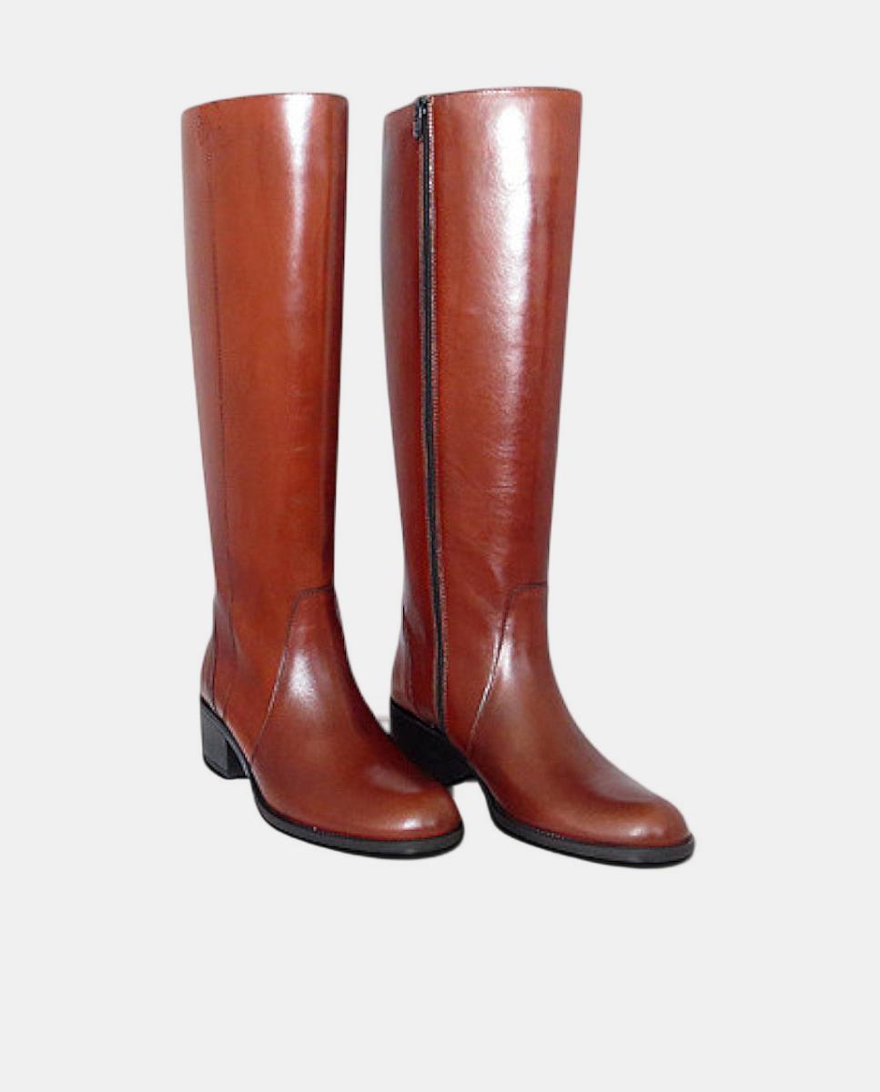 Botas de Salto Lisas em Pele Couro-2
