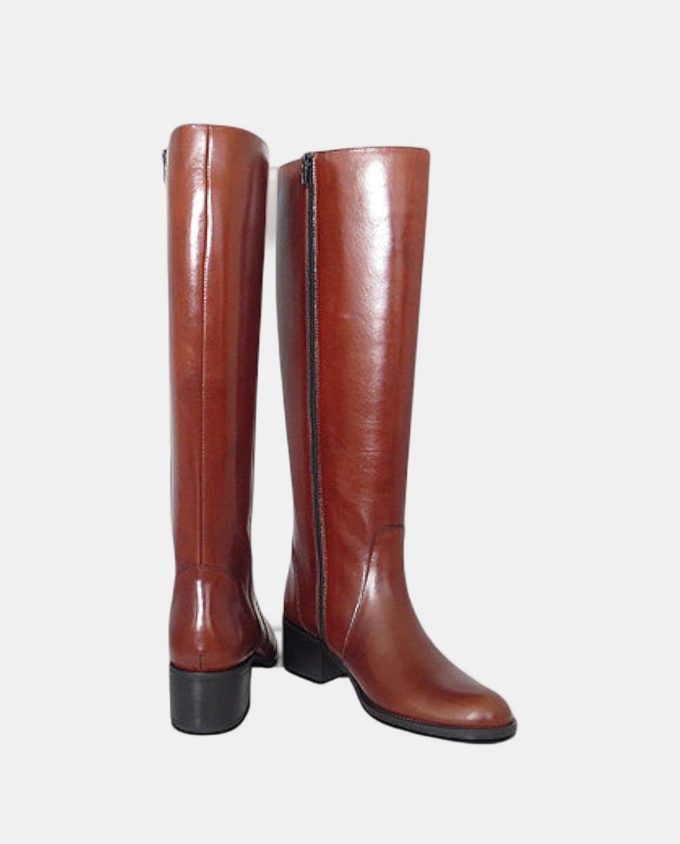 Botas de Salto Lisas em Pele Couro-3