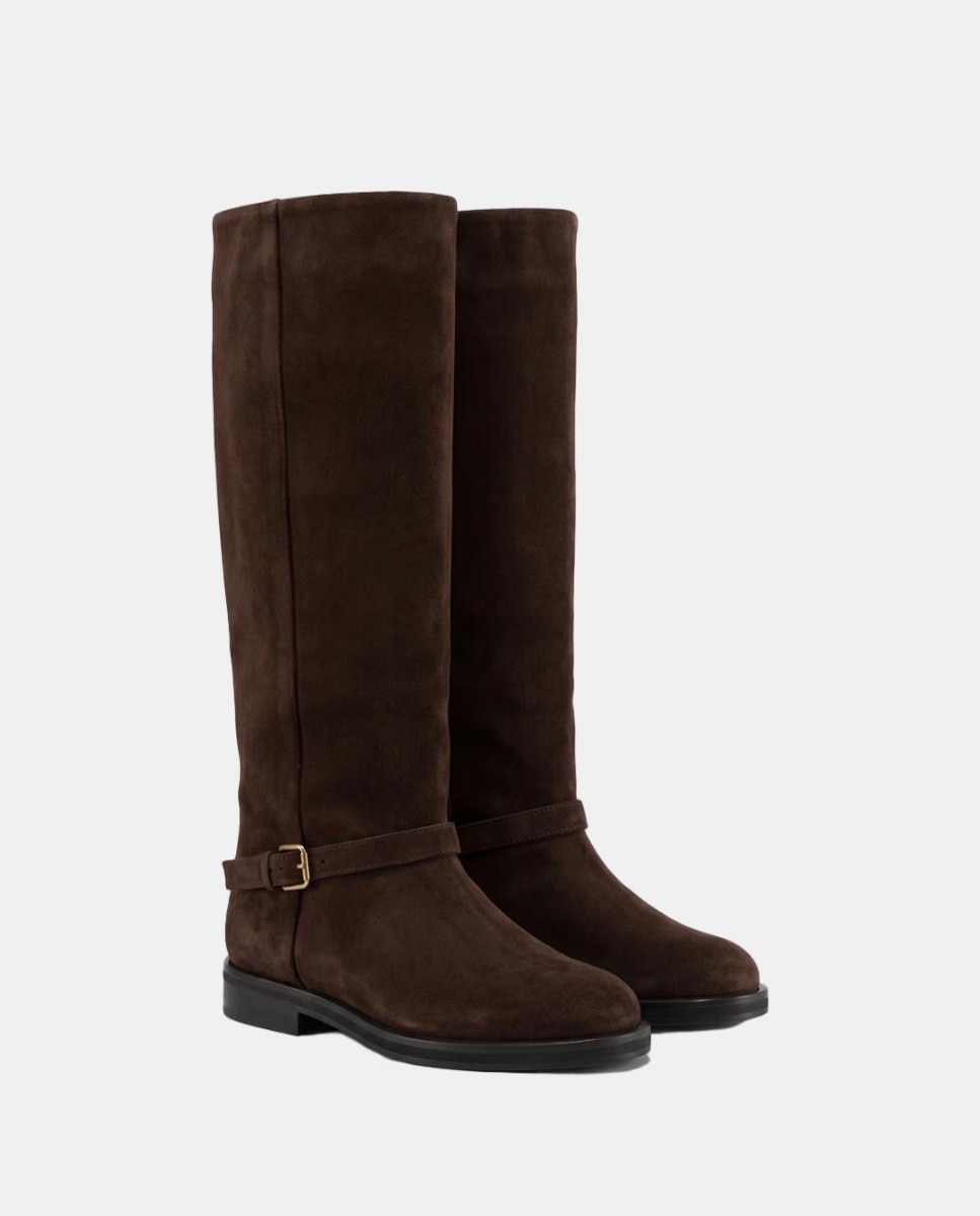 Botas de Estilo Hípico em Croute Castanho-escuro-2