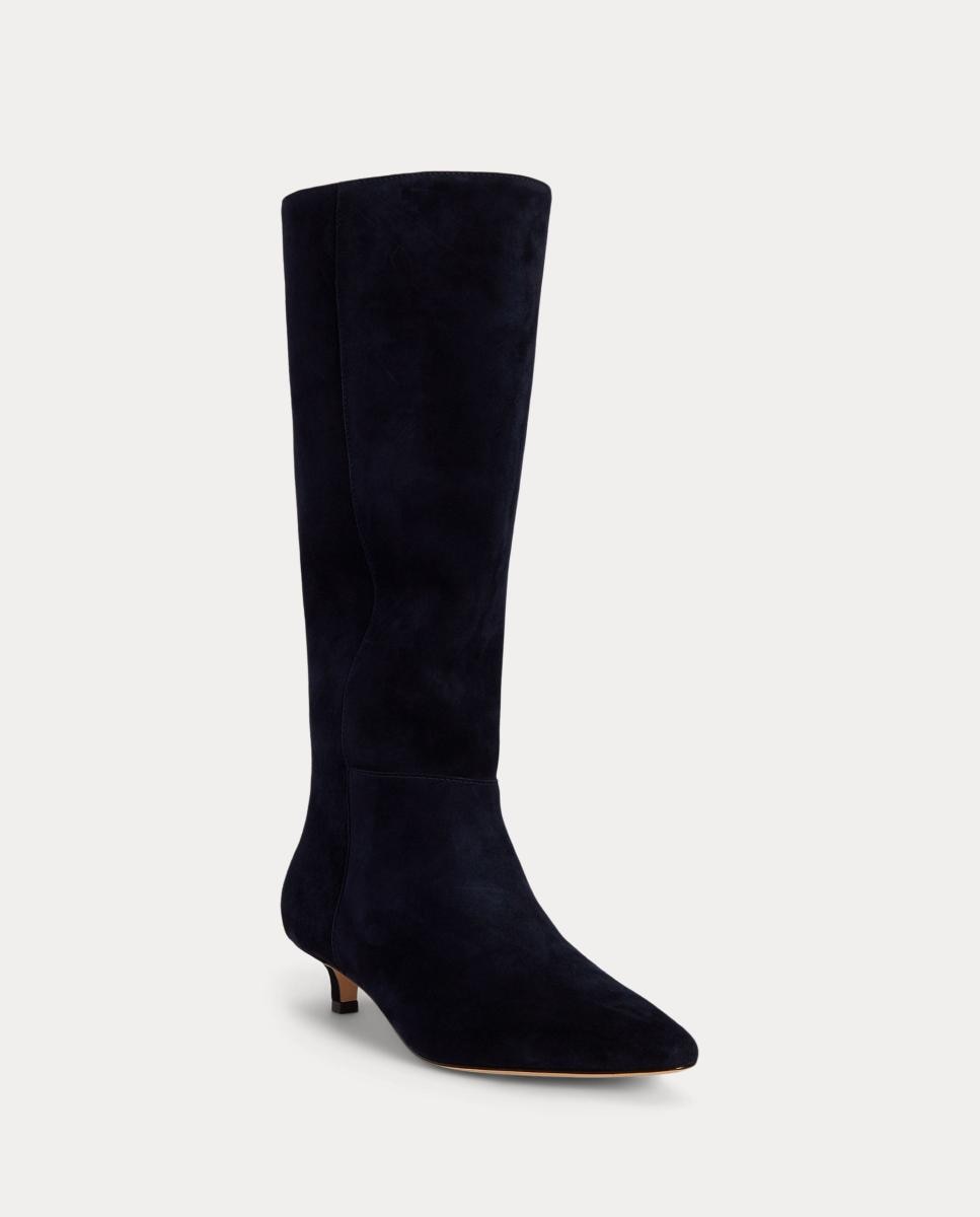 Bota alta de tacón Frncsa de mujer en ante - Lauren Ralph Lauren - Azul marino Azul marino-2