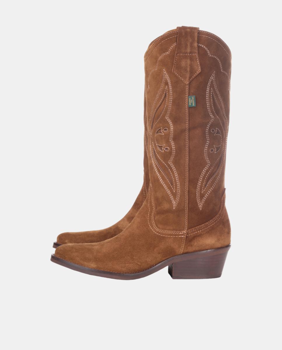 Botas cowboy mujer con bordados/calados en piel - Dakota Boots - Marrón topo Marrón topo-3
