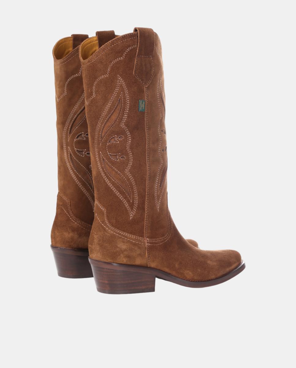 Botas cowboy mujer con bordados/calados en piel - Dakota Boots - Marrón topo Marrón topo-4