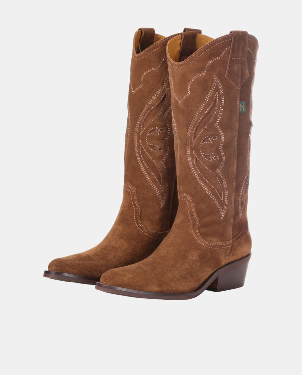 Botas cowboy mujer con bordados/calados en piel - Dakota Boots - Marrón topo Marrón topo-5