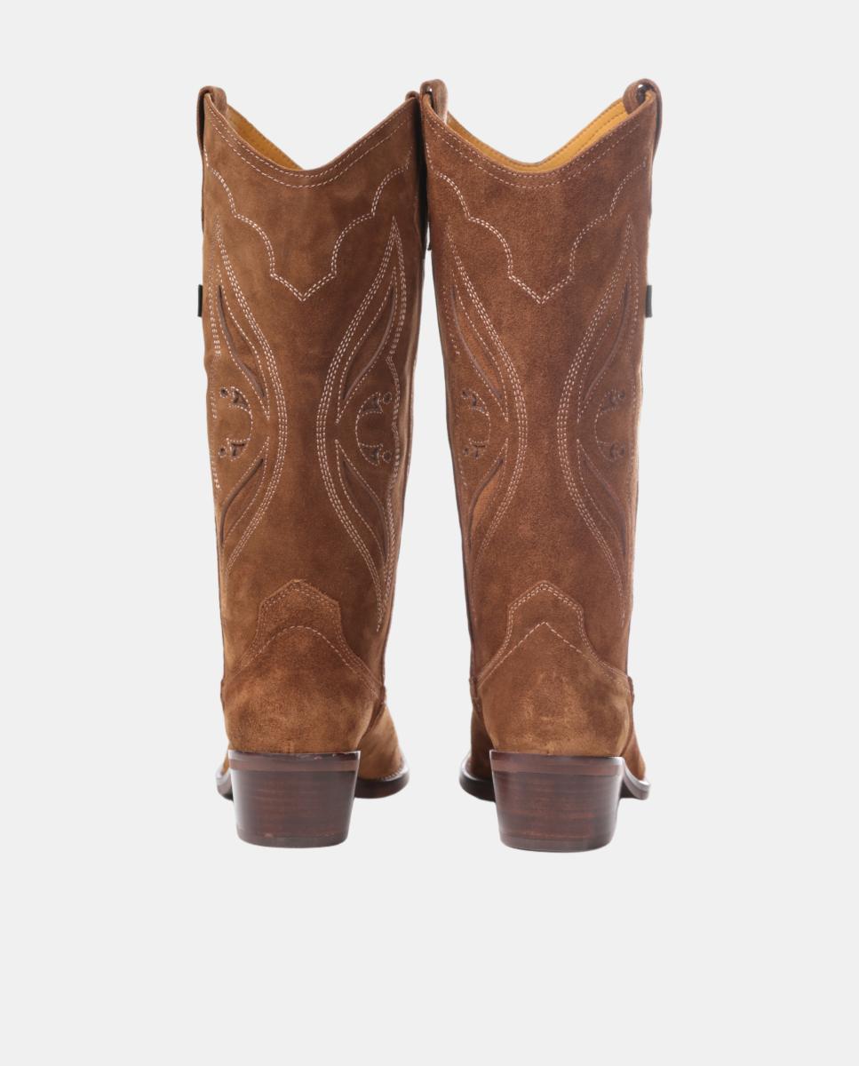 Botas cowboy mujer con bordados/calados en piel - Dakota Boots - Marrón topo Marrón topo-6