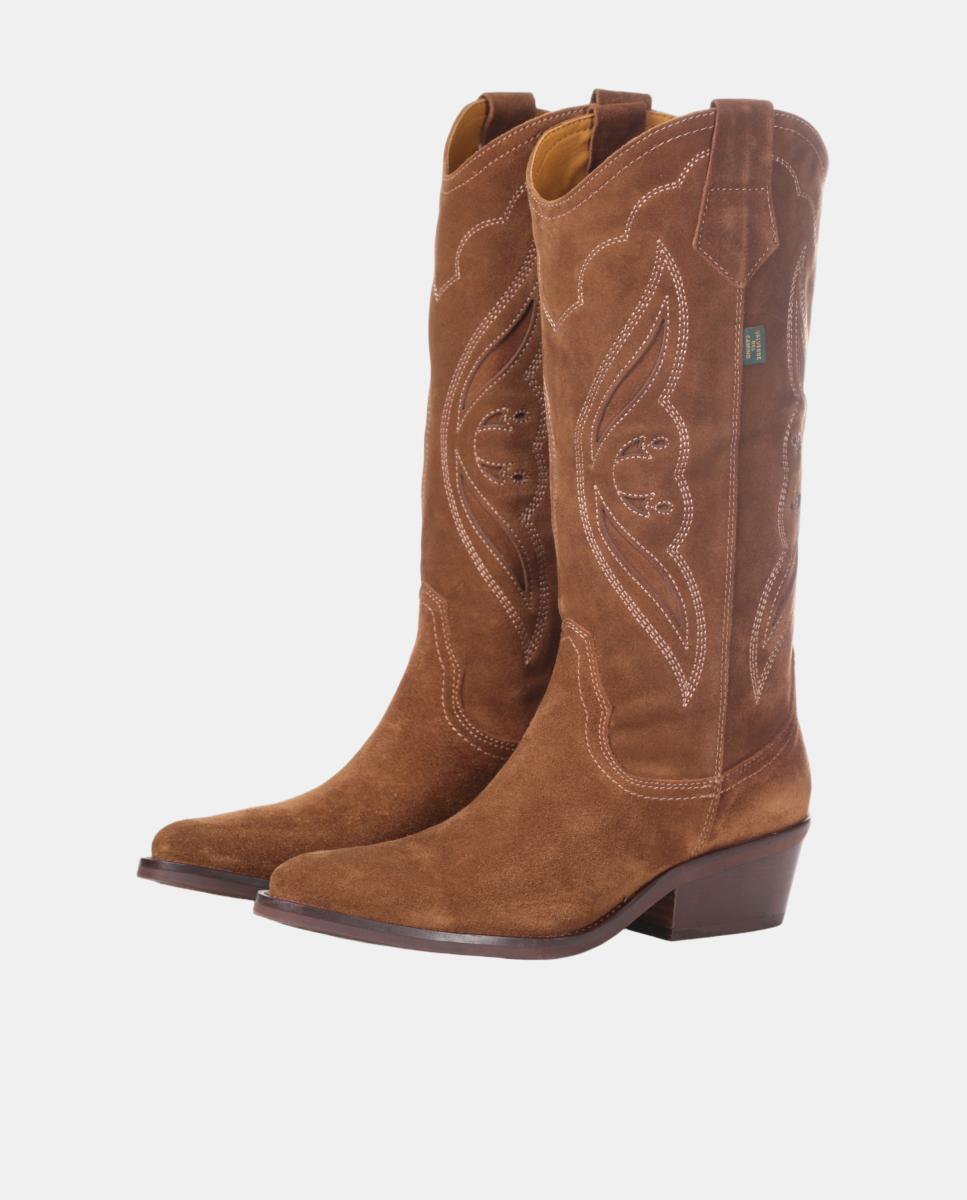 Botas cowboy mujer con bordados/calados en piel - Dakota Boots - Marrón topo Marrón topo-7