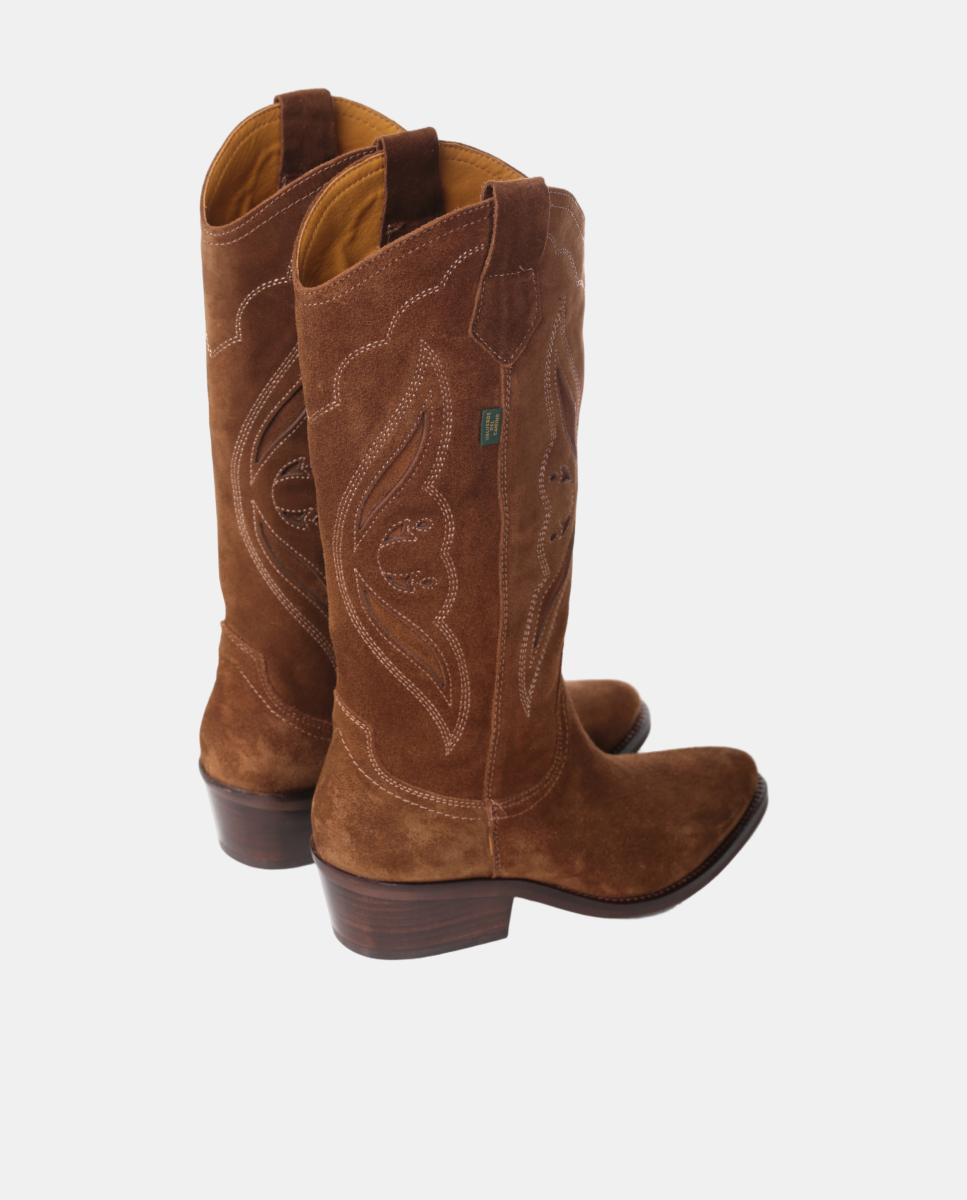 Botas cowboy mujer con bordados/calados en piel - Dakota Boots - Marrón topo Marrón topo-9