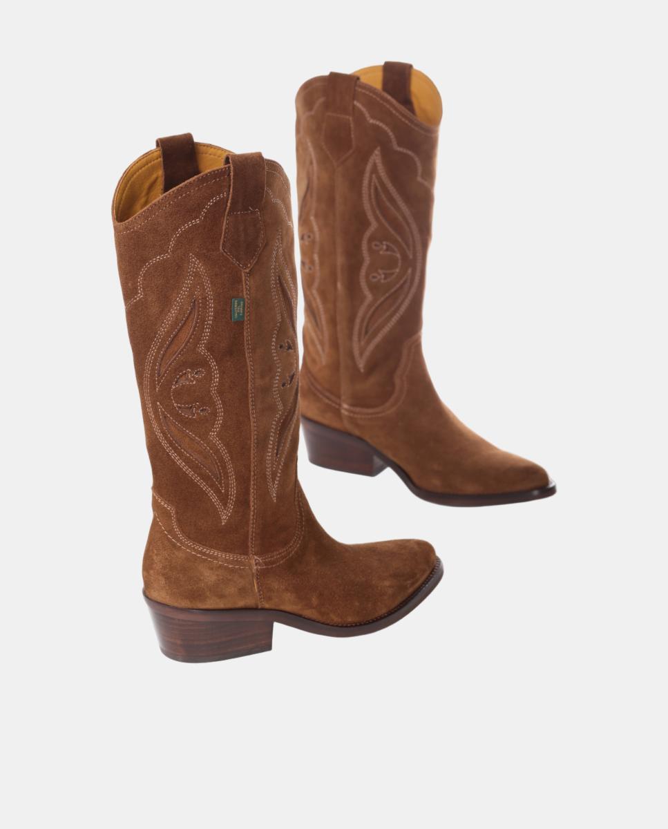 Botas cowboy mujer con bordados/calados en piel - Dakota Boots - Marrón topo Marrón topo-11