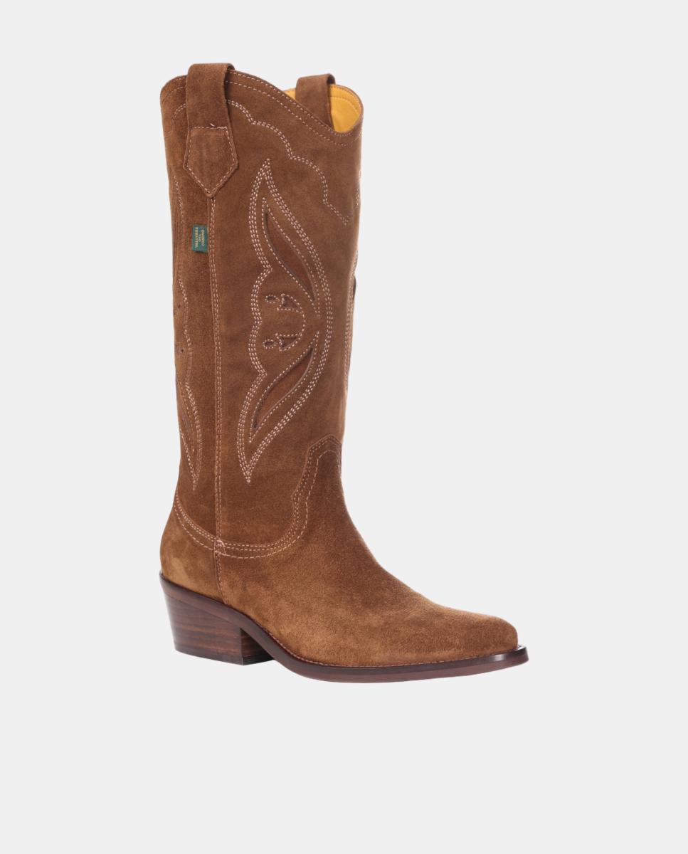 Botas cowboy mujer con bordados/calados en piel - Dakota Boots - Marrón topo Marrón topo-12