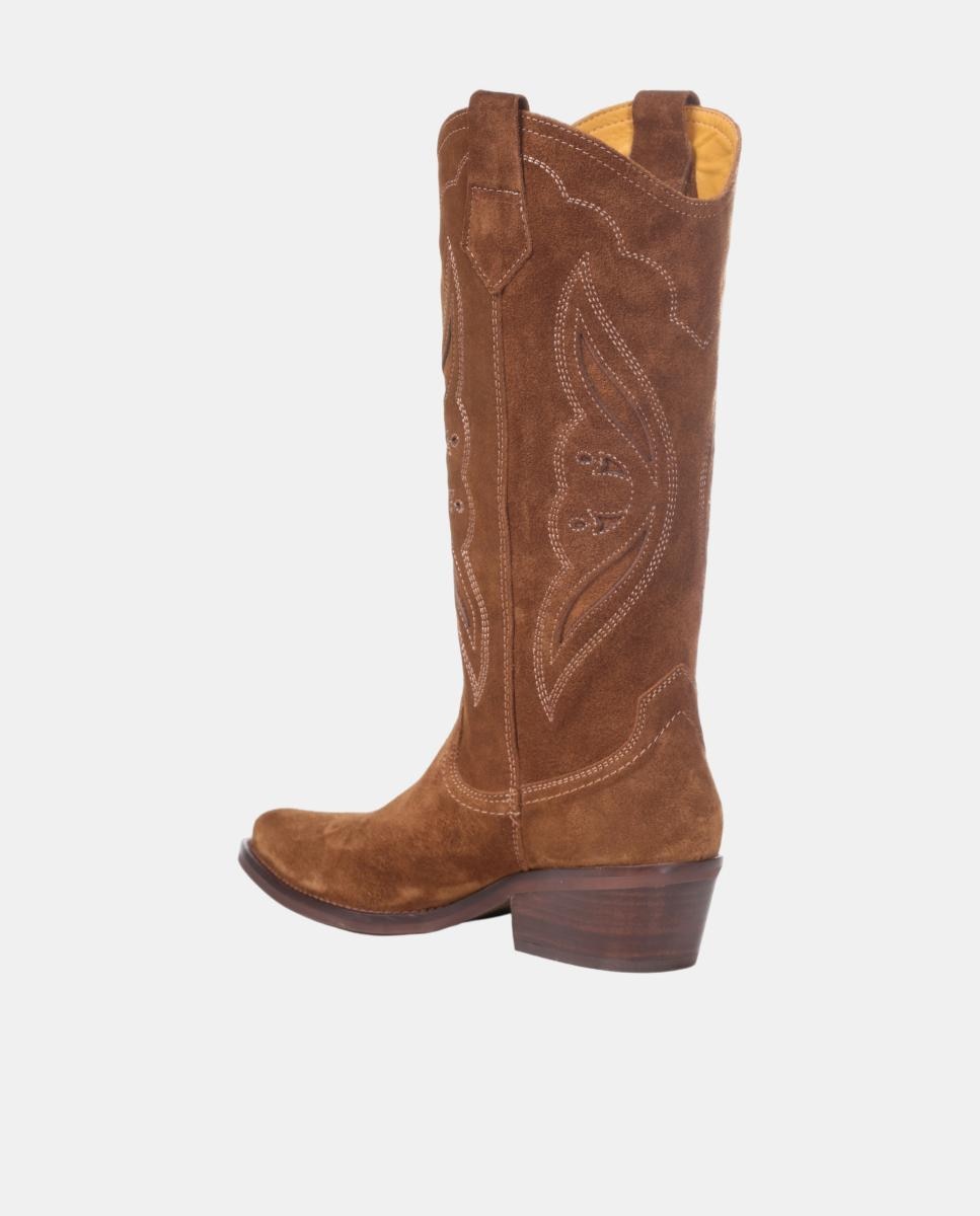 Botas cowboy mujer con bordados/calados en piel - Dakota Boots - Marrón topo Marrón topo-15