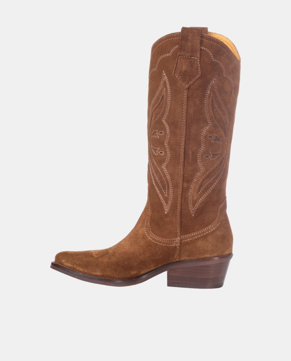 Botas cowboy mujer con bordados/calados en piel - Dakota Boots - Marrón topo Marrón topo-16