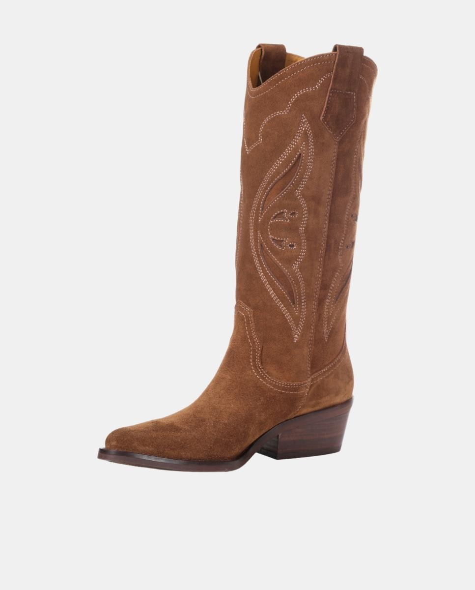Botas cowboy mujer con bordados/calados en piel - Dakota Boots - Marrón topo Marrón topo-17