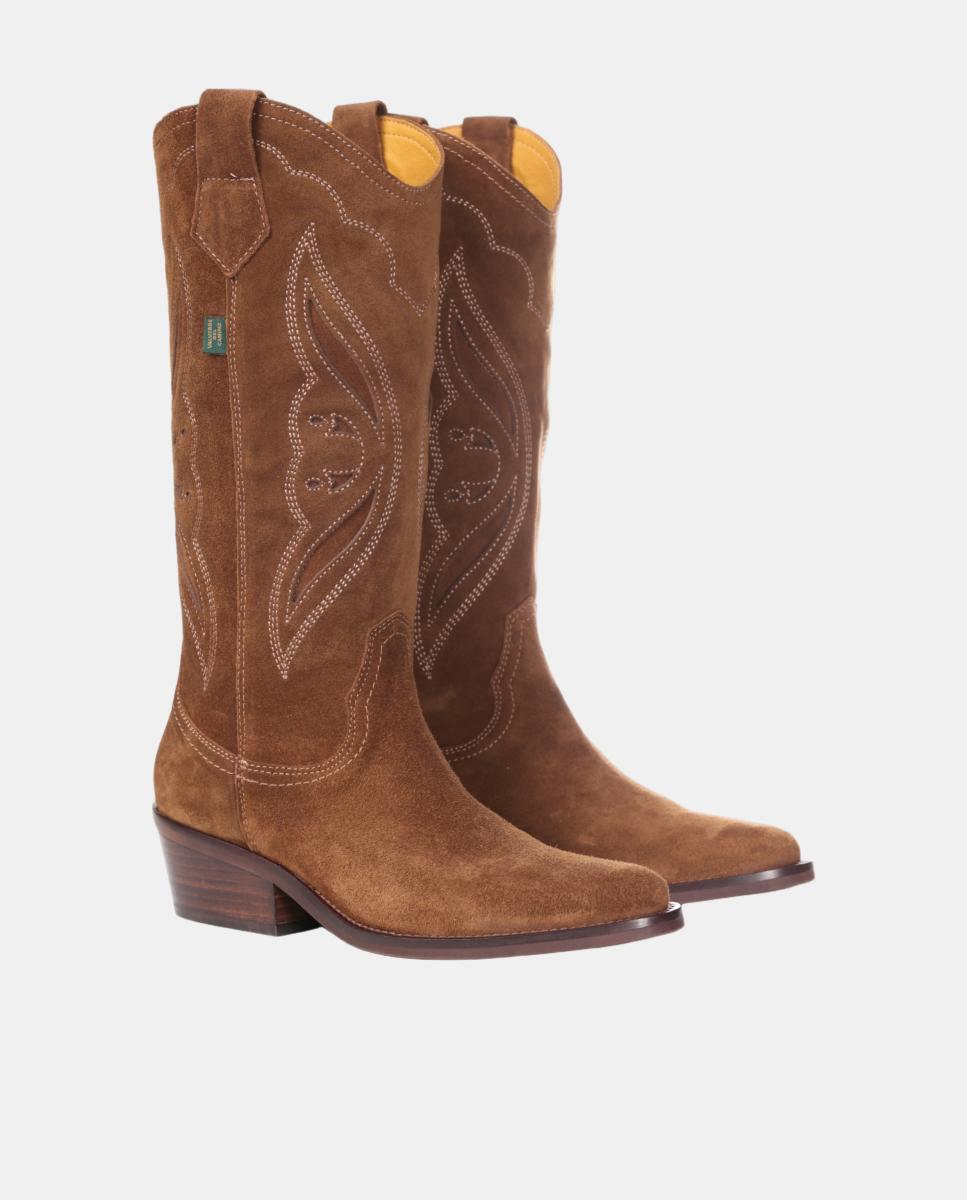 Botas cowboy mujer con bordados/calados en piel - Dakota Boots - Marrón topo Marrón topo-19
