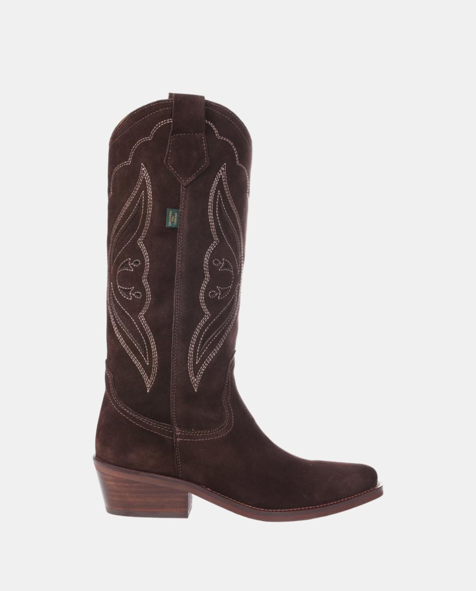 Imagen 0 de Botas cowboy mujer con bordados/calados en piel Marrón oscuro