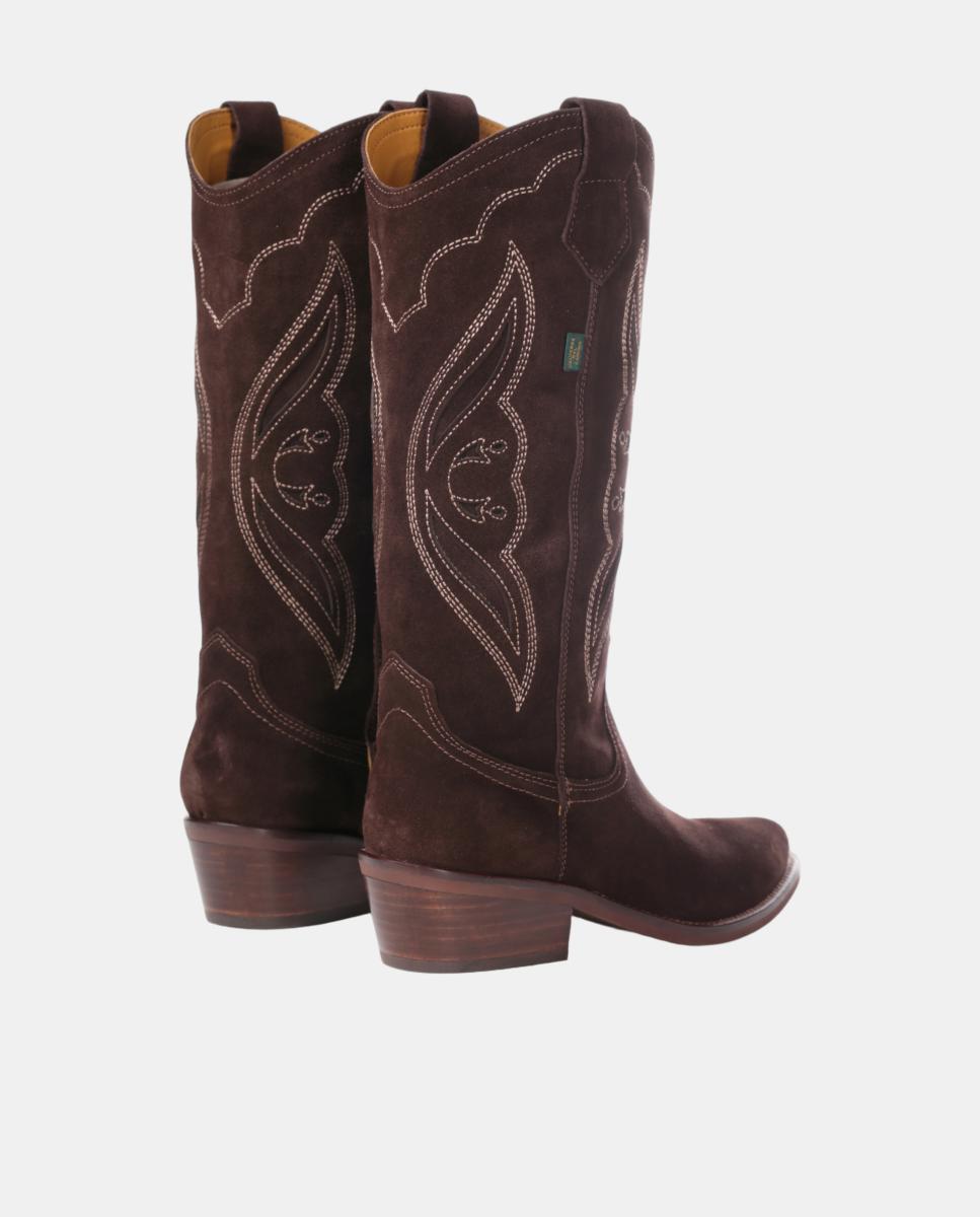 Botas cowboy mujer con bordados/calados en piel - Dakota Boots - Marrón oscuro Marrón oscuro-2