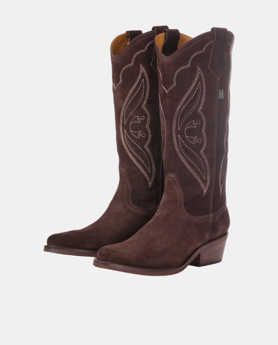 Botas cowboy mujer con bordados/calados en piel - Dakota Boots - Marrón oscuro Marrón oscuro-3