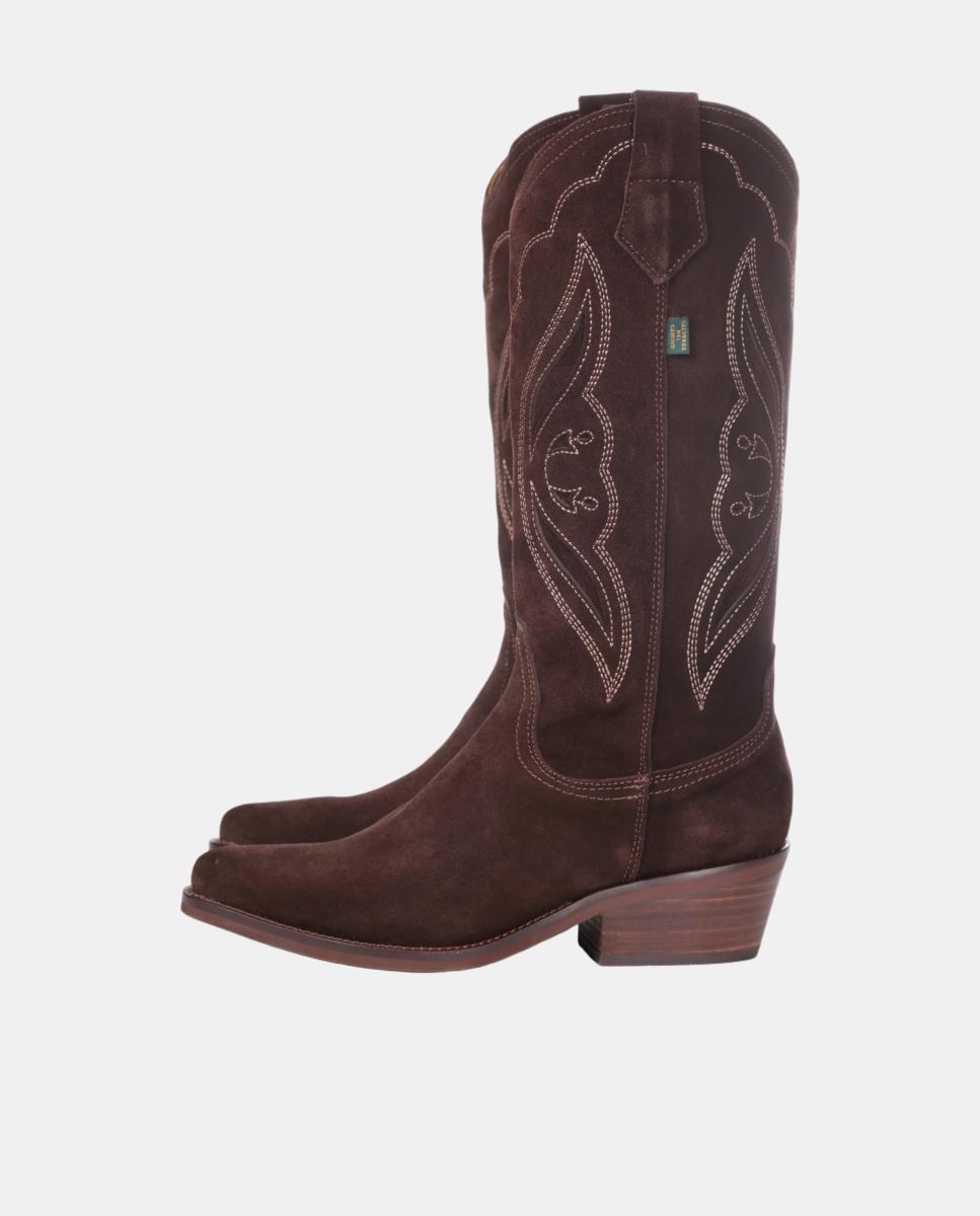 Botas cowboy mujer con bordados/calados en piel - Dakota Boots - Marrón oscuro Marrón oscuro-4