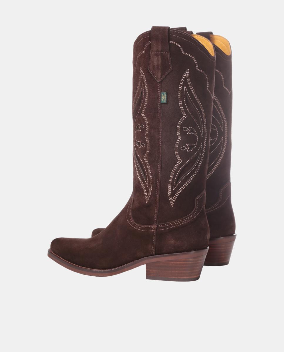 Botas cowboy mujer con bordados/calados en piel - Dakota Boots - Marrón oscuro Marrón oscuro-5