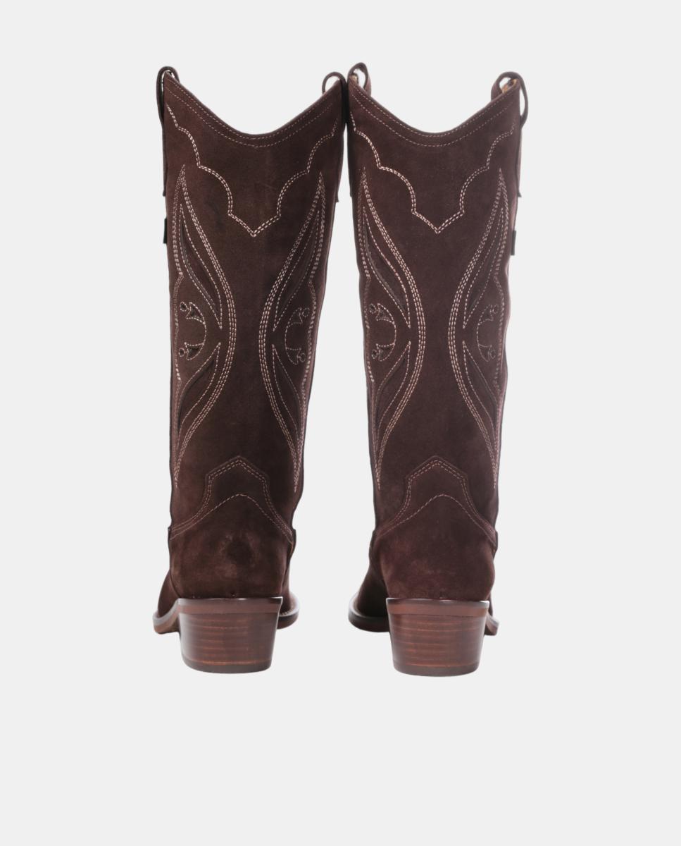 Botas cowboy mujer con bordados/calados en piel - Dakota Boots - Marrón oscuro Marrón oscuro-6