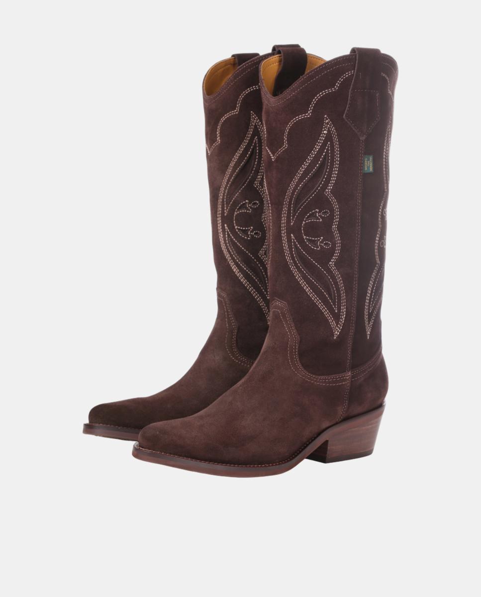 Botas cowboy mujer con bordados/calados en piel - Dakota Boots - Marrón oscuro Marrón oscuro-7
