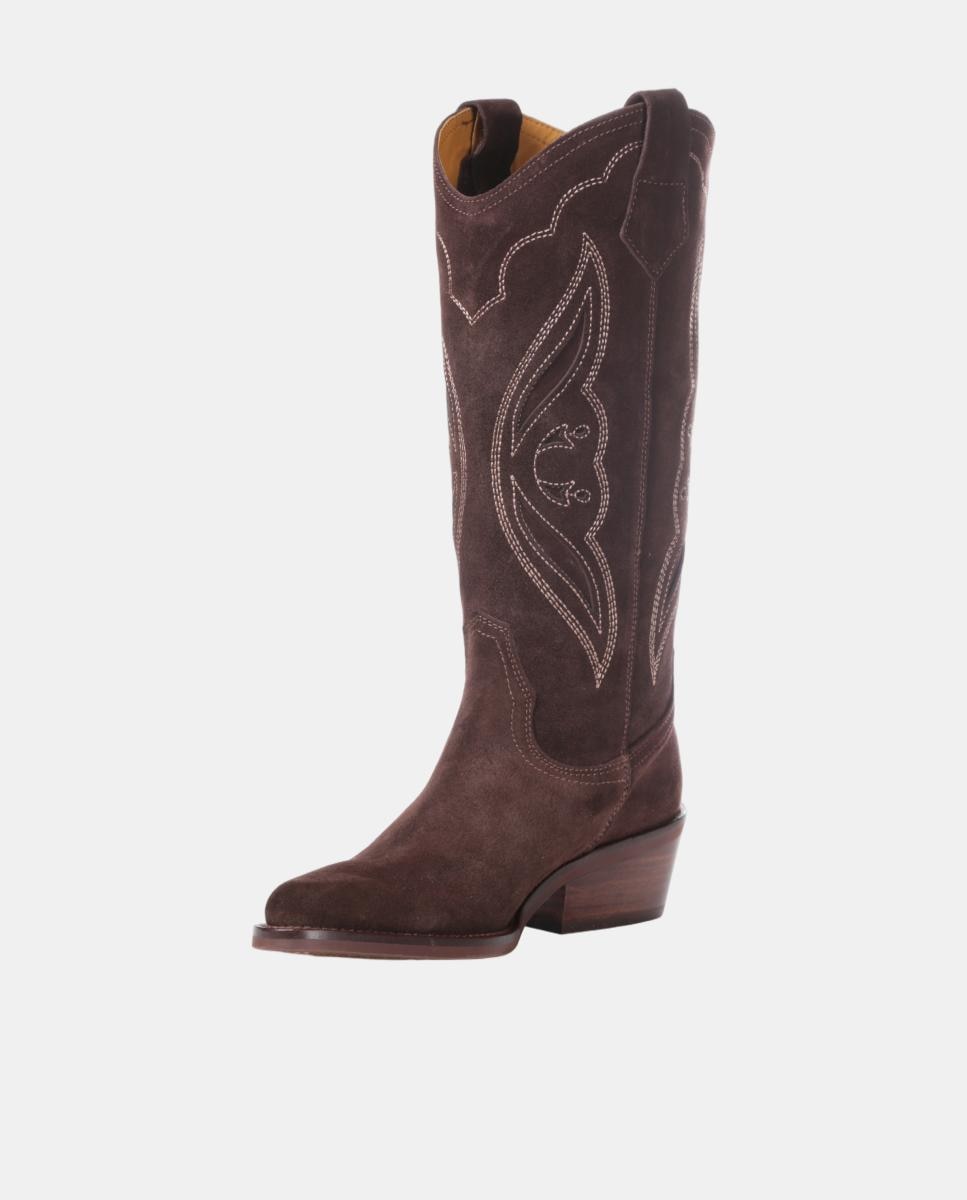 Botas cowboy mujer con bordados/calados en piel - Dakota Boots - Marrón oscuro Marrón oscuro-13