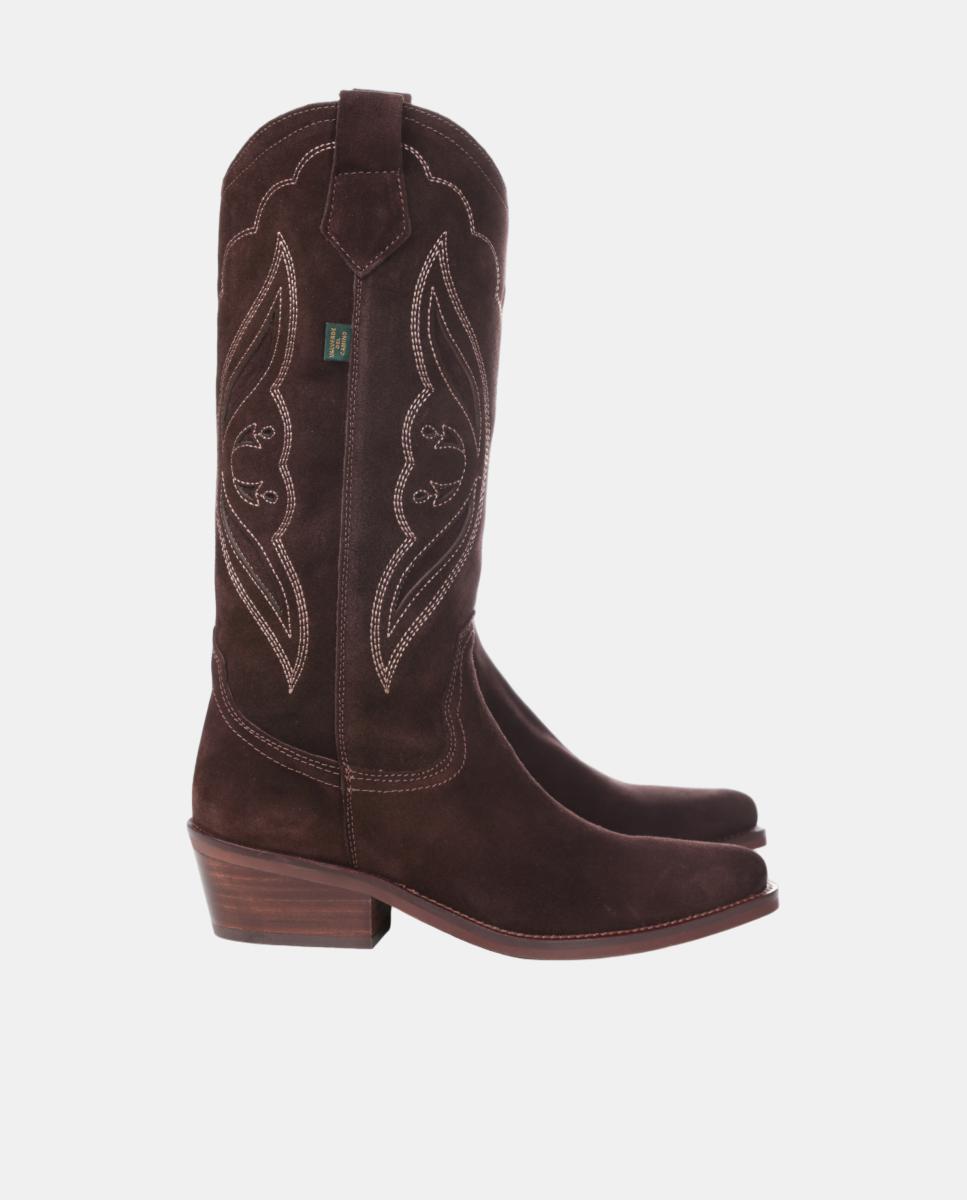 Botas cowboy mujer con bordados/calados en piel - Dakota Boots - Marrón oscuro Marrón oscuro-17