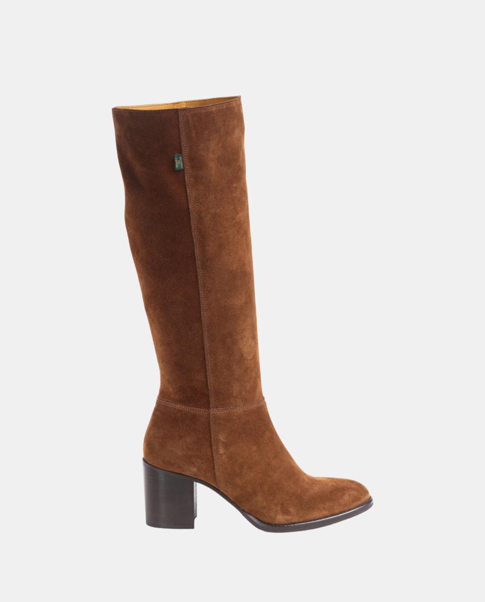 Imagem 0 de Botas Altas Lisas em Pele com Tacão e Fecho de Correr