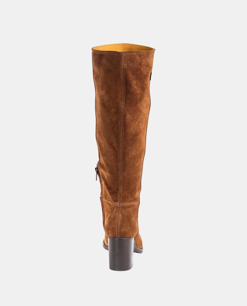 Botas Altas Lisas em Pele com Tacão e Fecho de Correr Castanho taupe-4