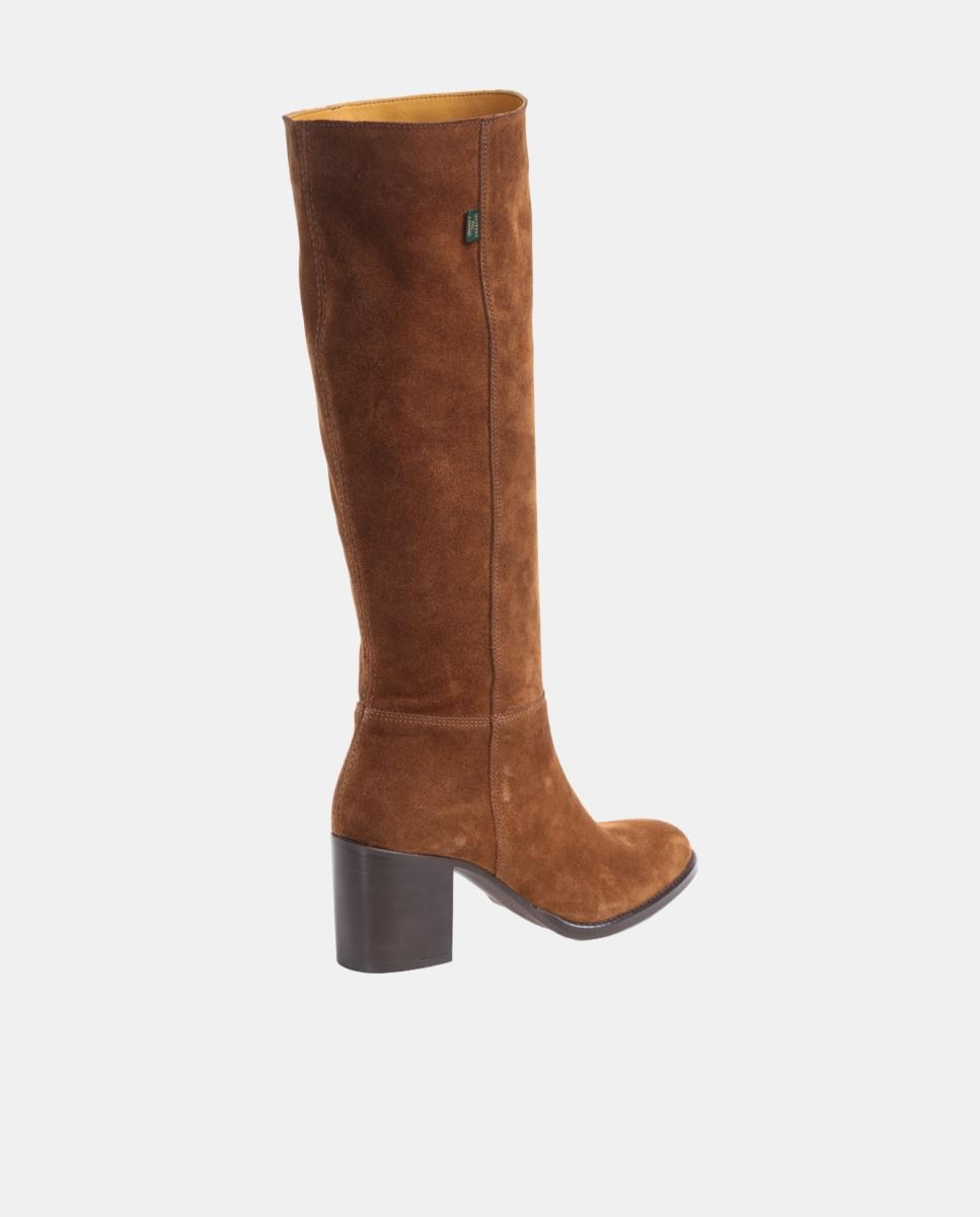 Botas Altas Lisas em Pele com Tacão e Fecho de Correr Castanho taupe-8