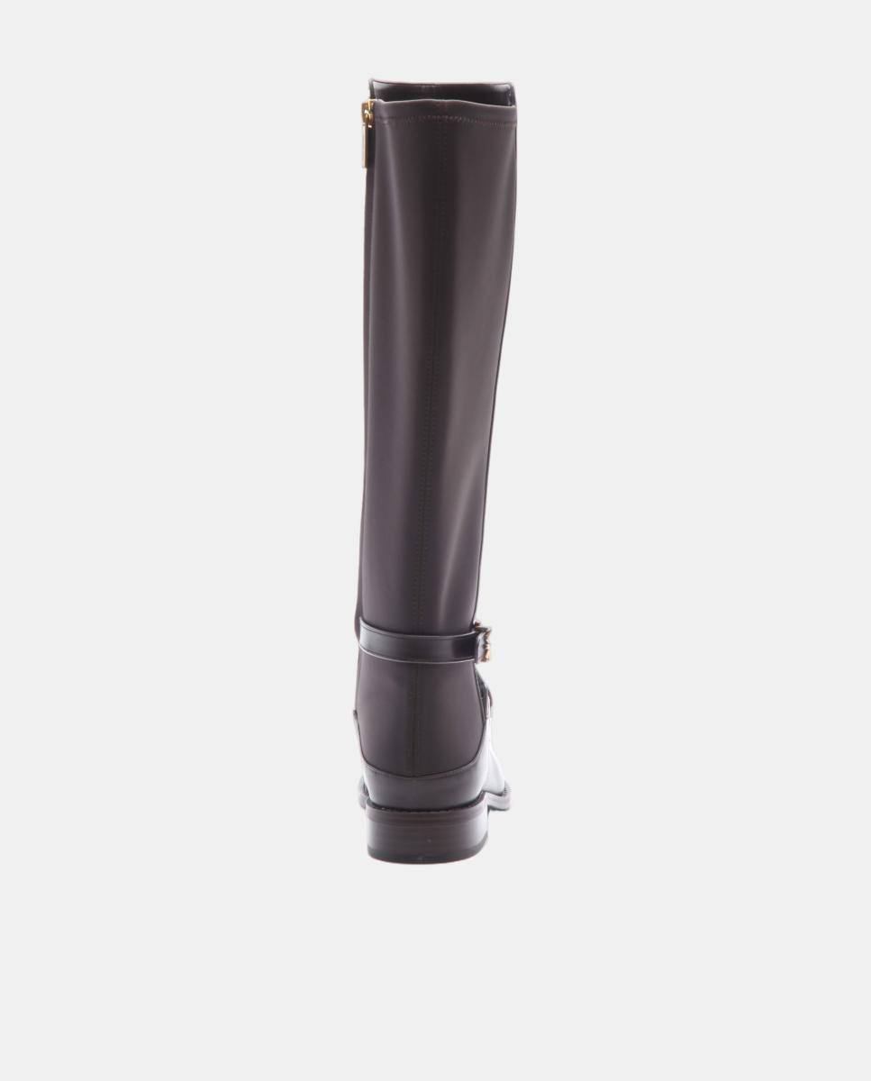 Botas Altas Rasas Rachel com Tiras Cruzadas e Detalhes MK - Dourado Castanho-chocolate-4