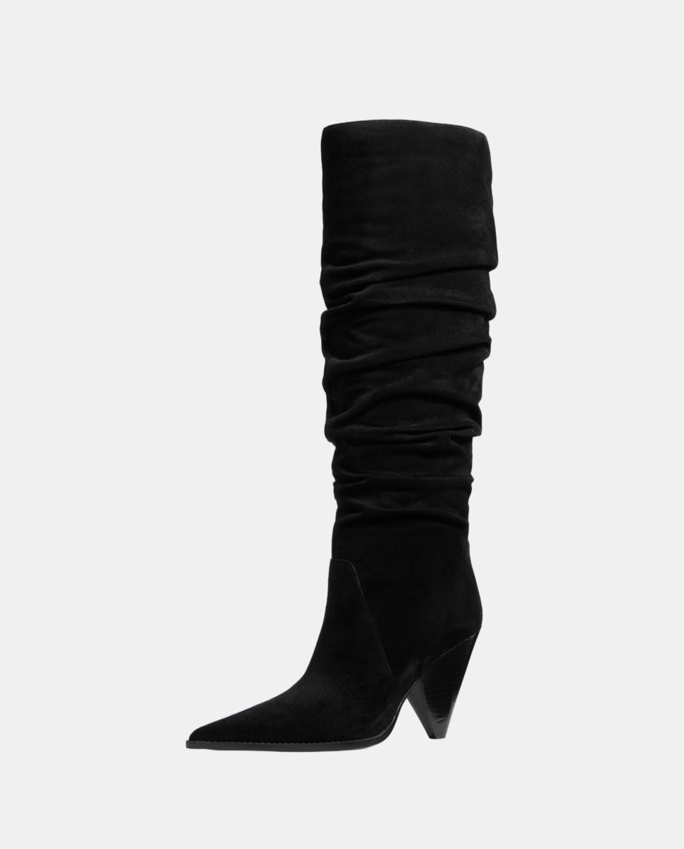 Botas altas arrugadas Jayla de ante con tacón geométrico - Michael Michael Kors - Negro Negro-4