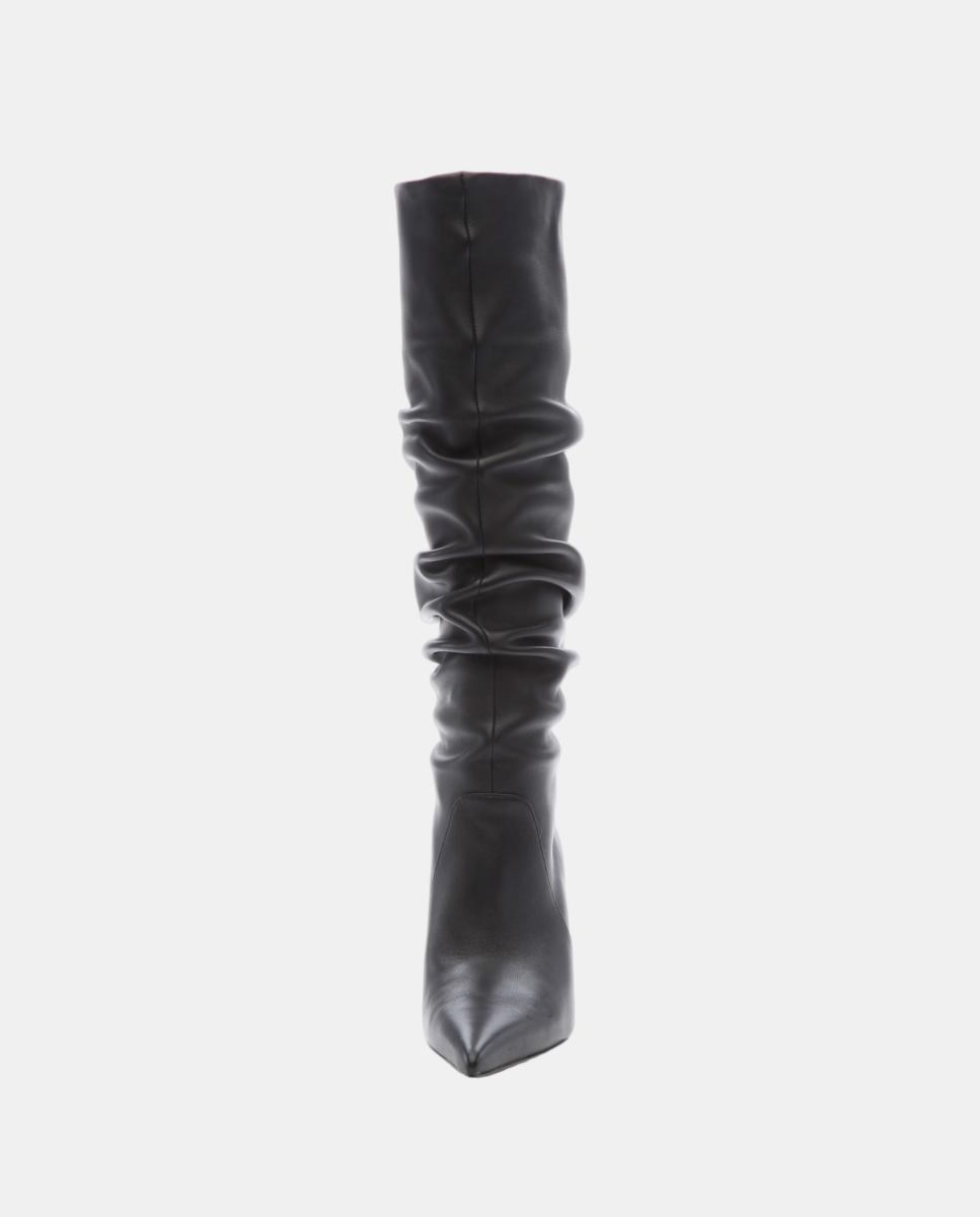 Botas Altas Enrugadas Dawn em Pele com Salto de Agulha Preto-2