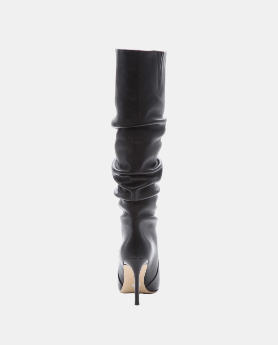 Botas Altas Enrugadas Dawn em Pele com Salto de Agulha Preto-4