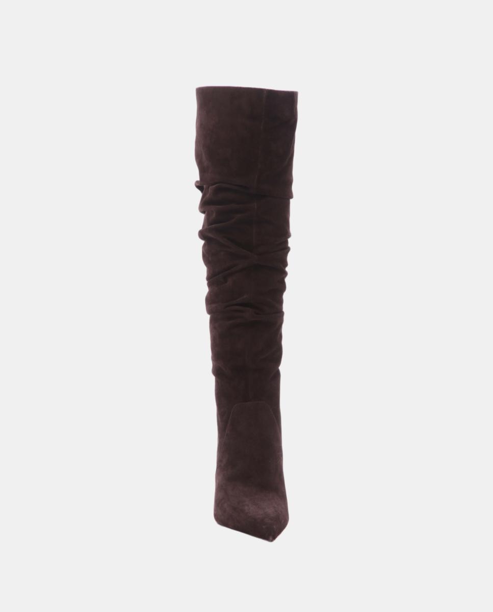 Botas Altas Enrugadas Dawn de Camurça com Salto de Agulha Castanho-chocolate-2