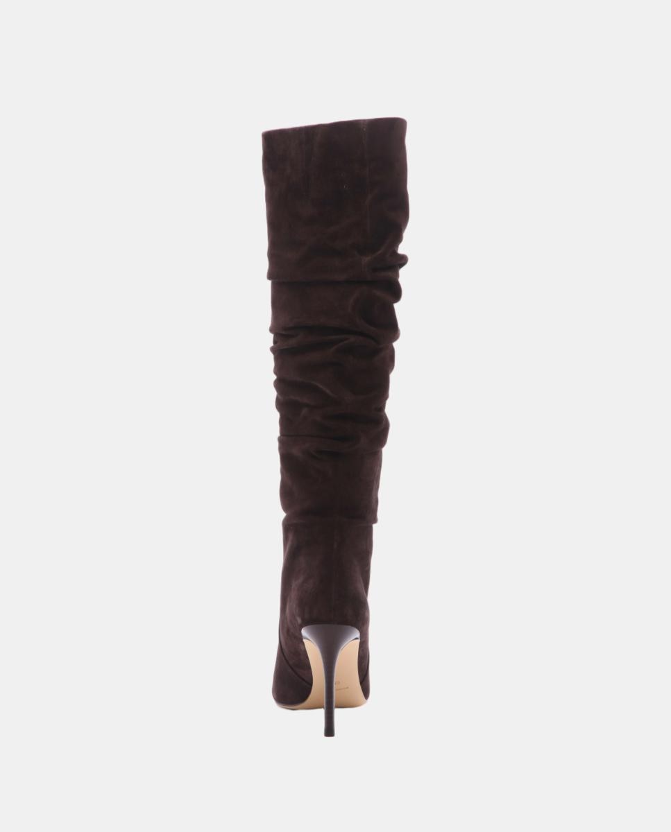 Botas Altas Enrugadas Dawn de Camurça com Salto de Agulha Castanho-chocolate-4