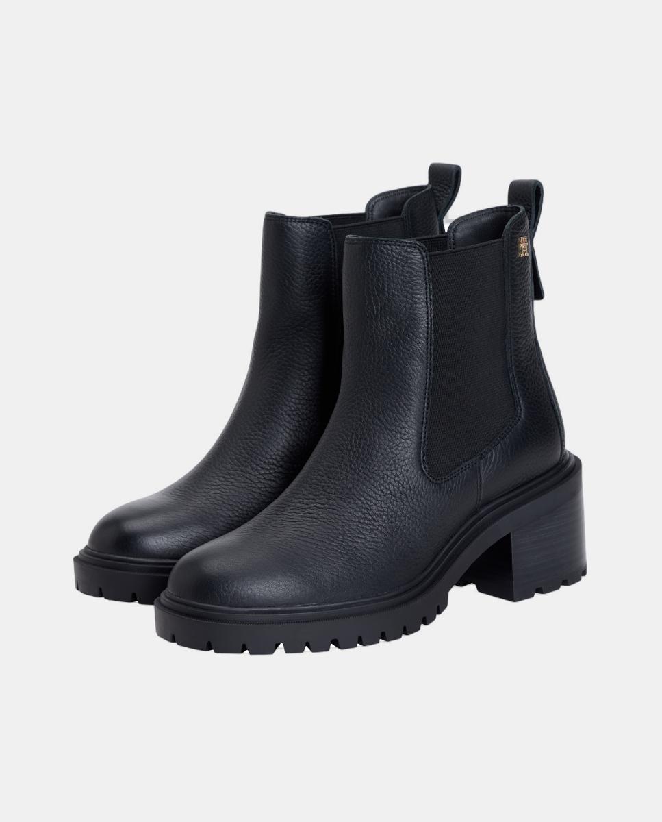 Botins em pele com tacão Preto-2