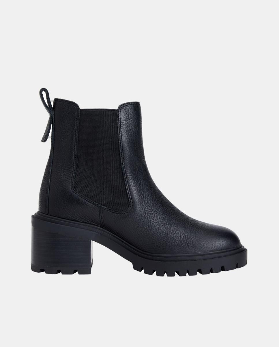 Botins em pele com tacão Preto-3