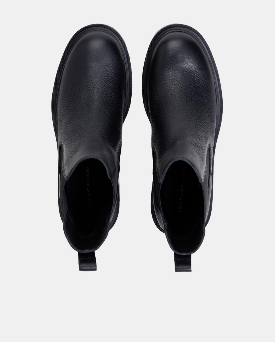 Botins em pele com tacão Preto-5