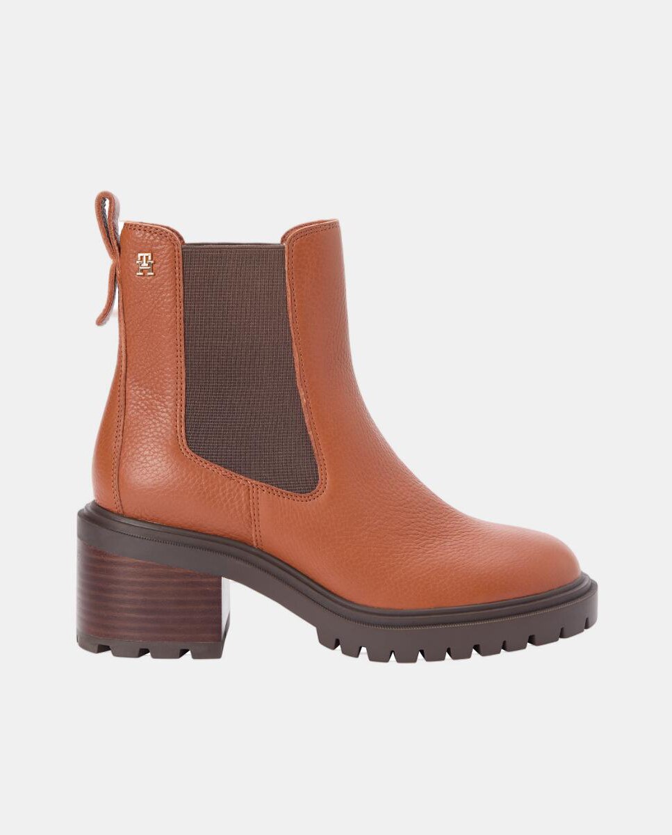 Botins em pele com tacão Castanho caramelo-1