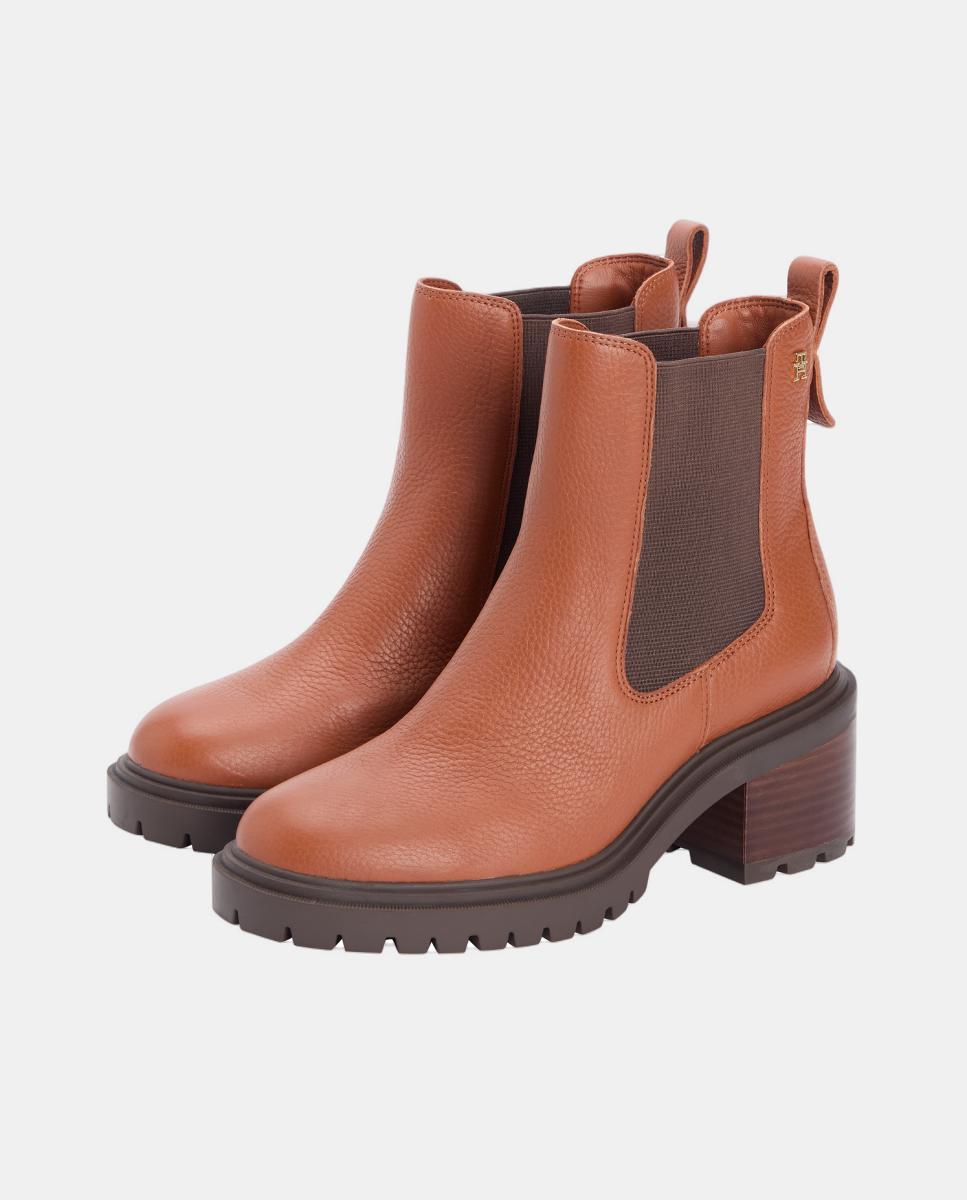 Botins em pele com tacão Castanho caramelo-2