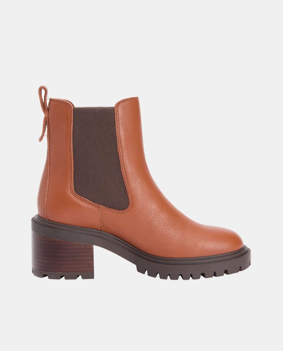Botins em pele com tacão Castanho caramelo-3