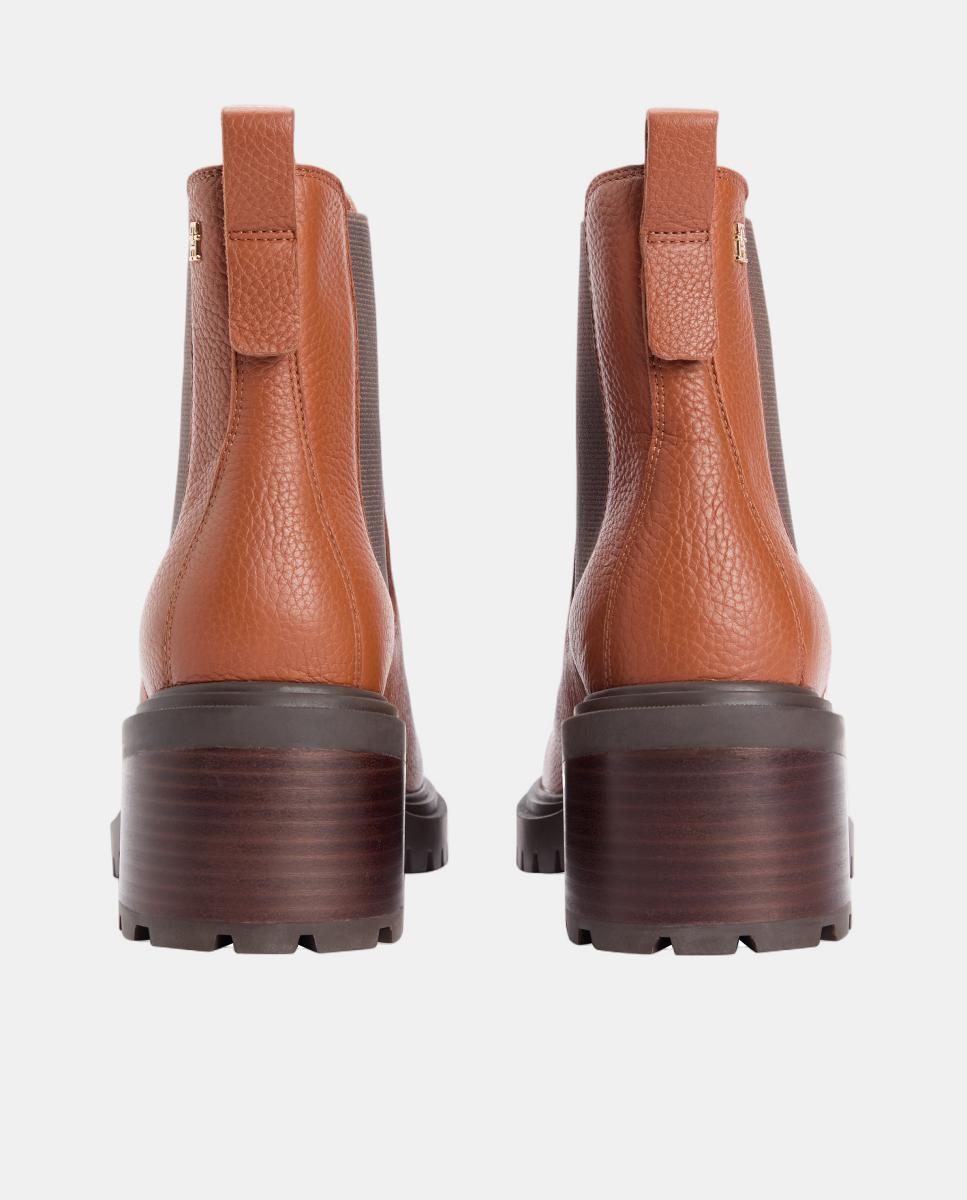 Botins em pele com tacão Castanho caramelo-4