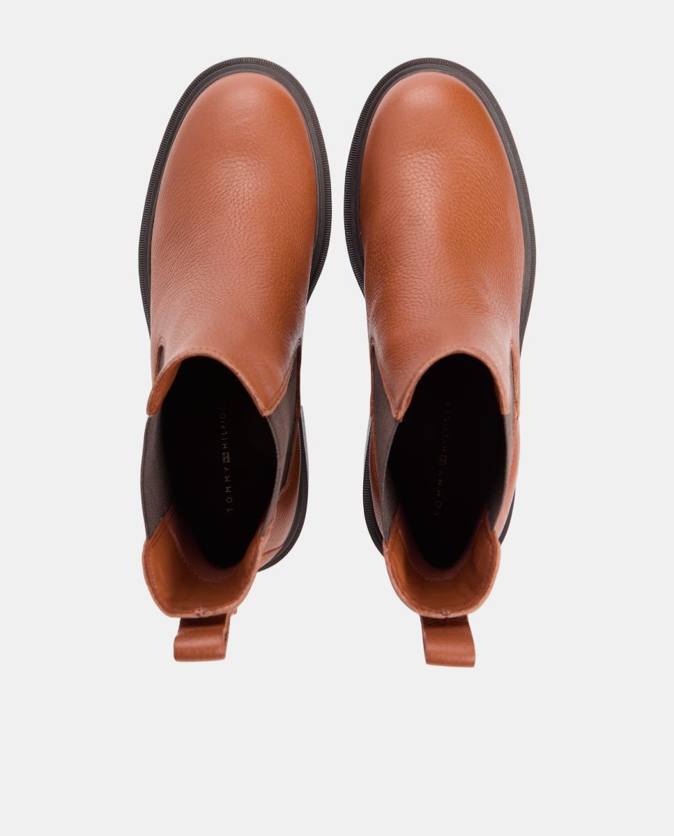 Botins em pele com tacão Castanho caramelo-5