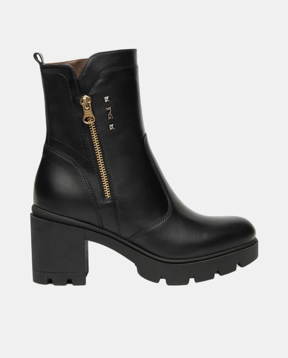 Botins com Salto e em Pele Preto-1