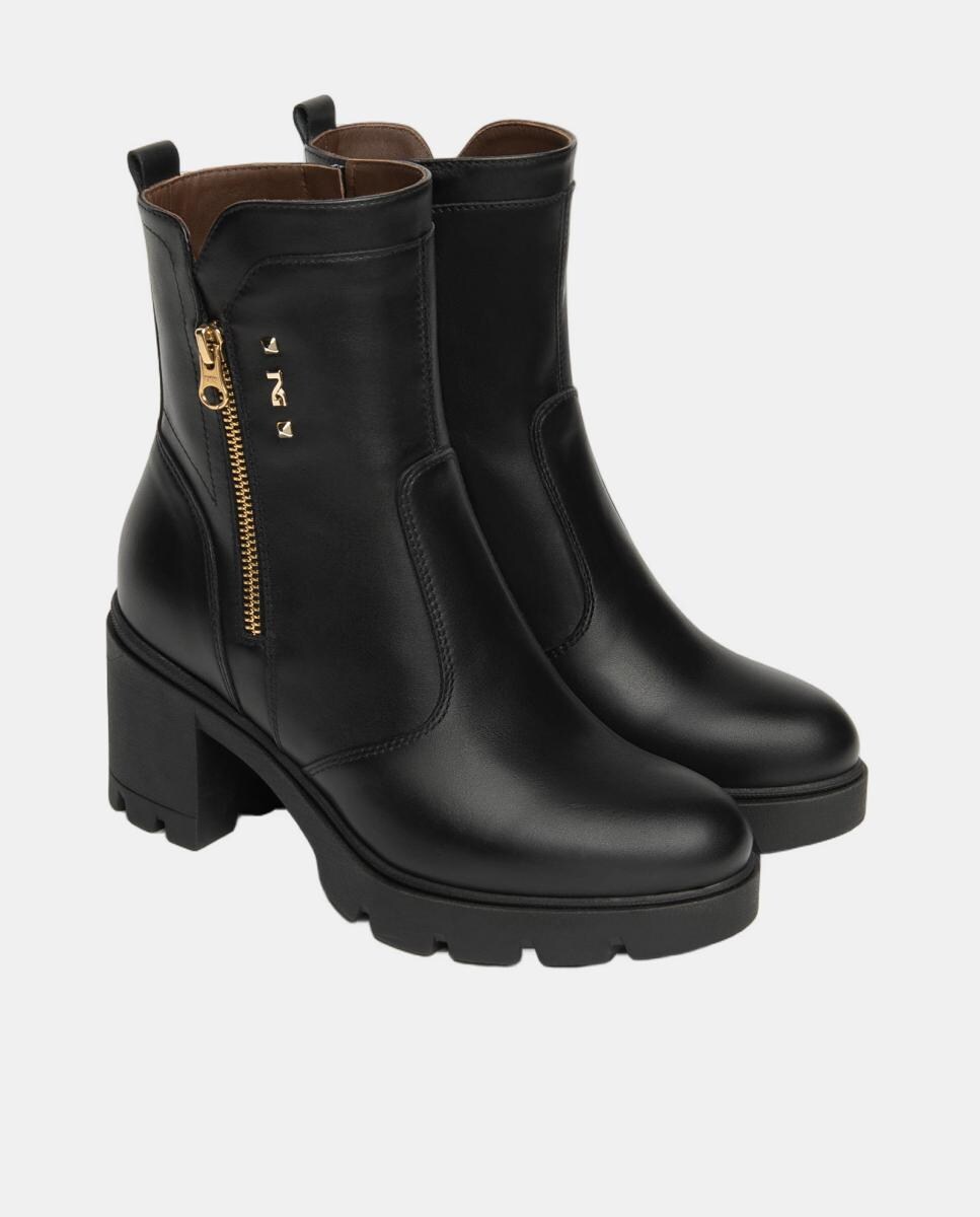 Botins com Salto e em Pele Preto-2