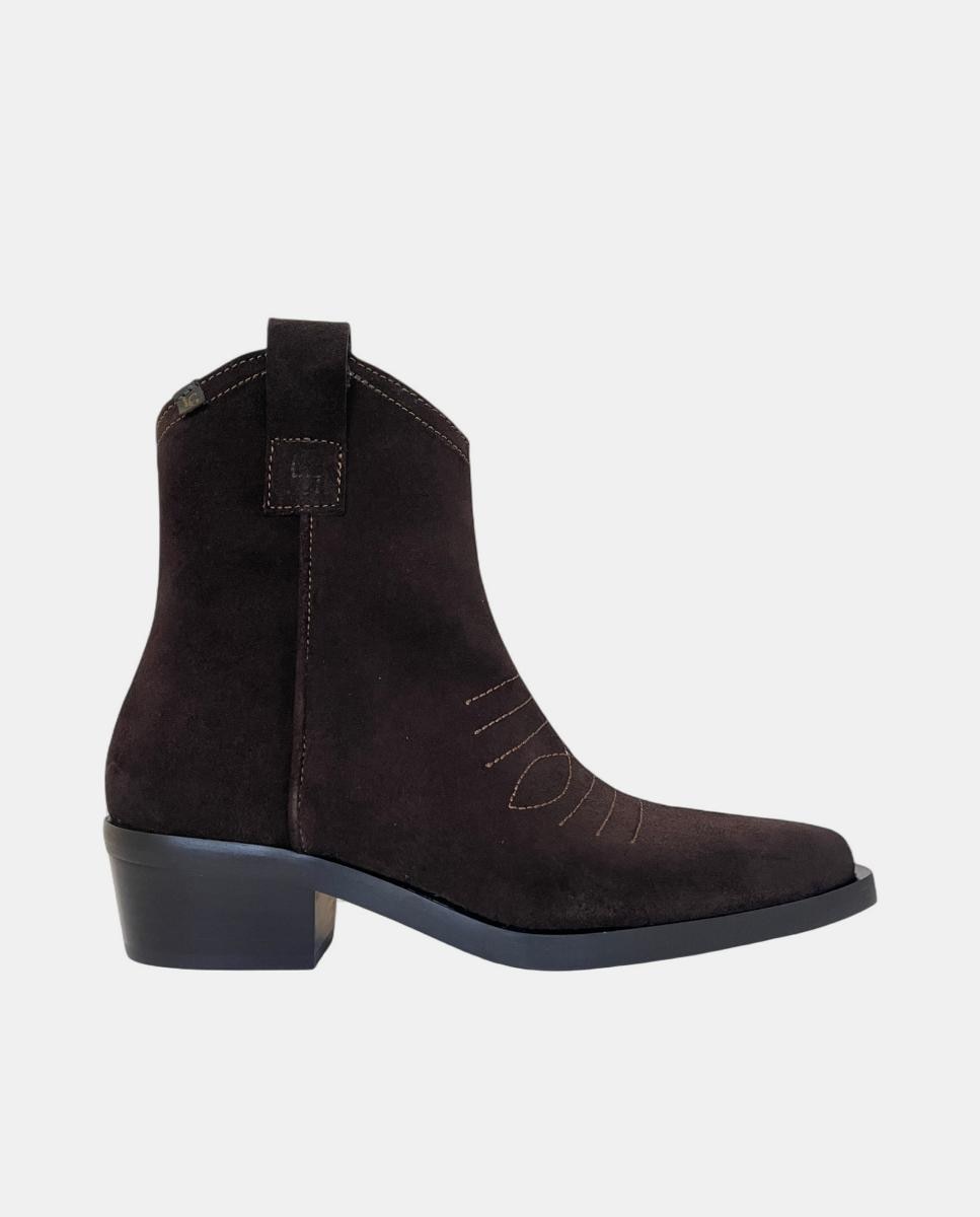 Luis Gonzalo - Botines de mujer en serraje con tacón cowboy.