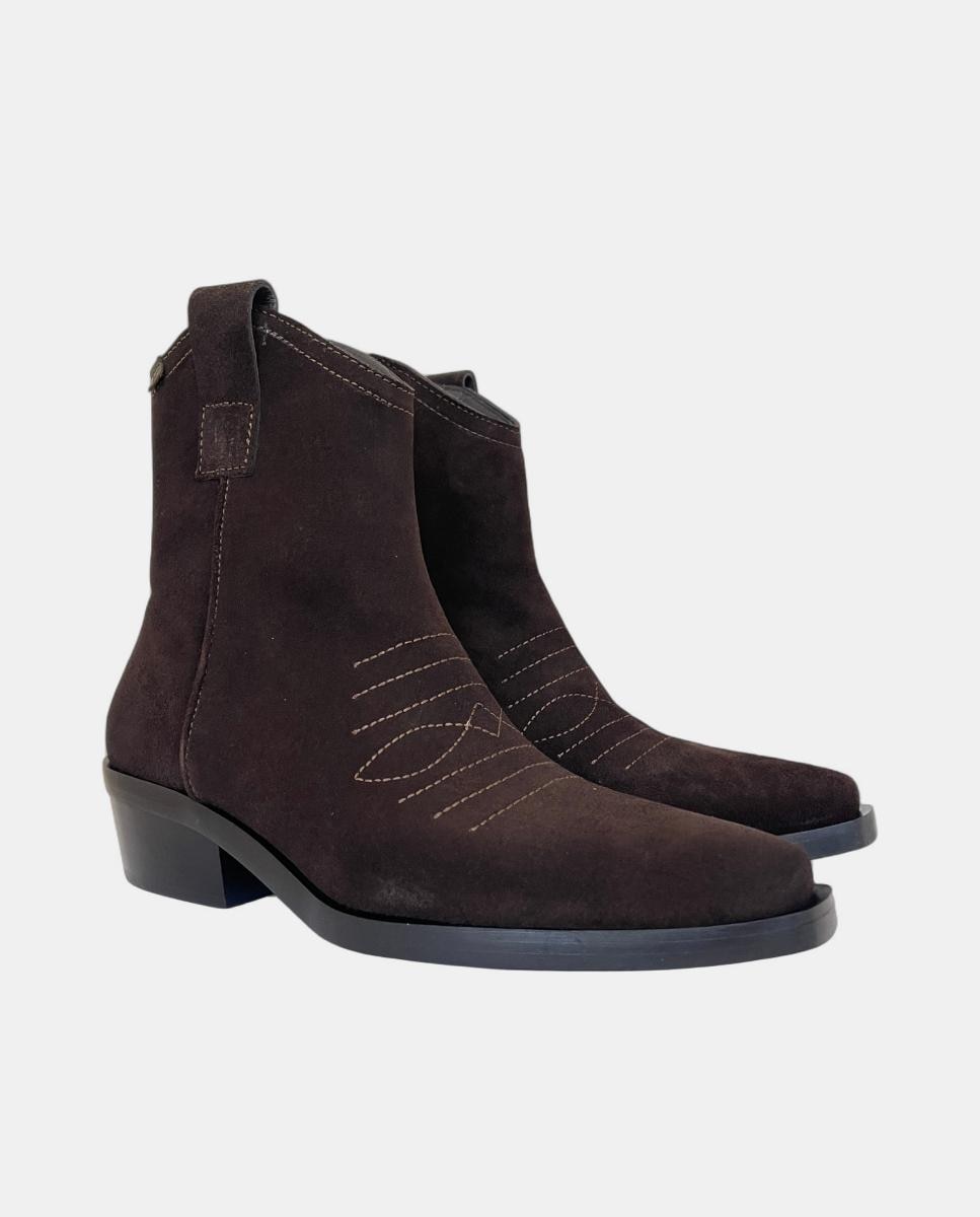 Botines de mujer en serraje con tacón cowboy - Luis Gonzalo - Marrón chocolate Marrón chocolate-2