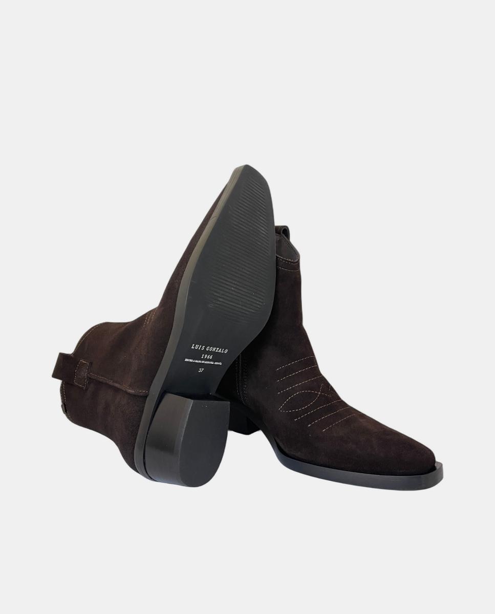 Botines de mujer en serraje con tacón cowboy - Luis Gonzalo - Marrón chocolate Marrón chocolate-3