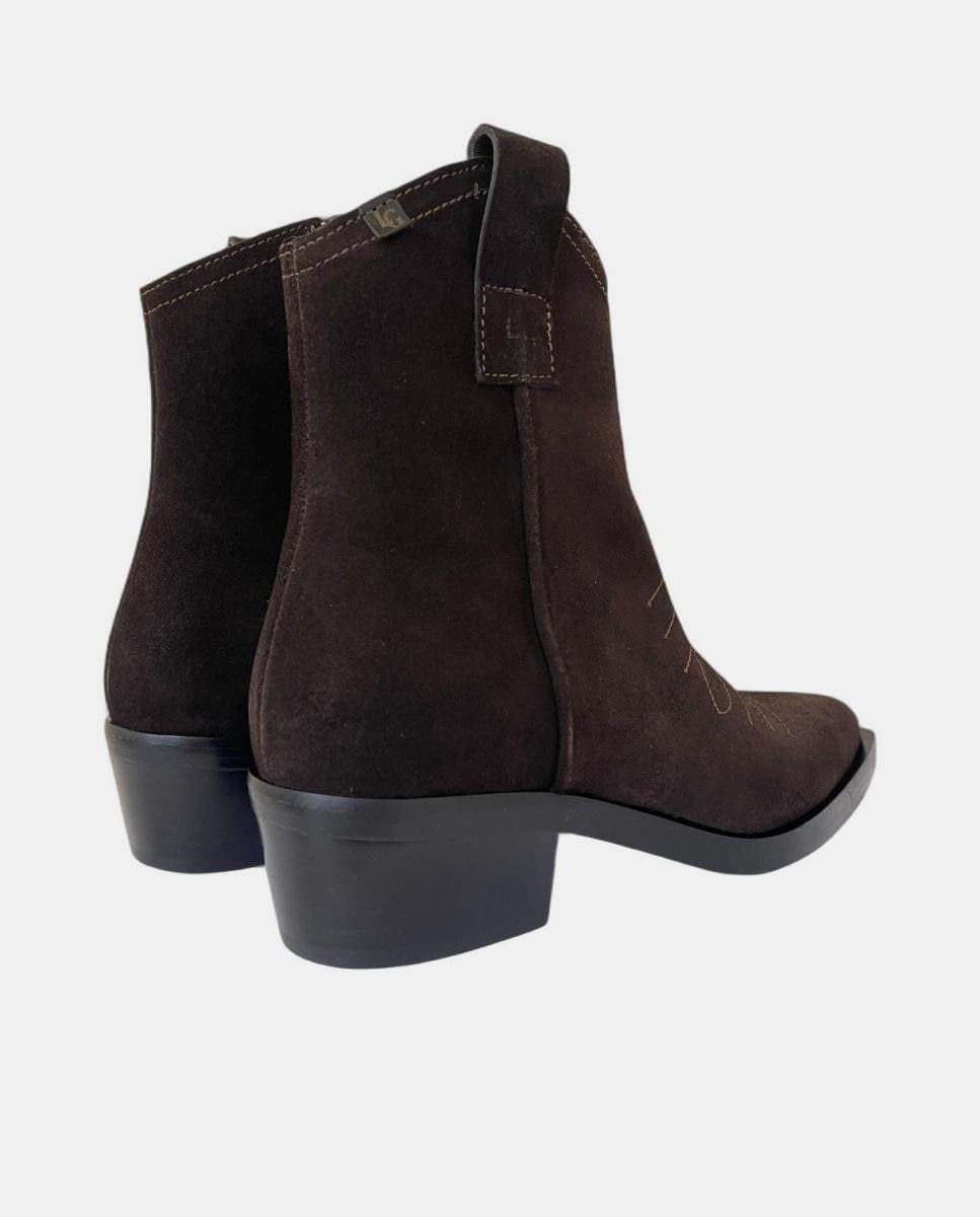 Botines de mujer en serraje con tacón cowboy - Luis Gonzalo - Marrón chocolate Marrón chocolate-4
